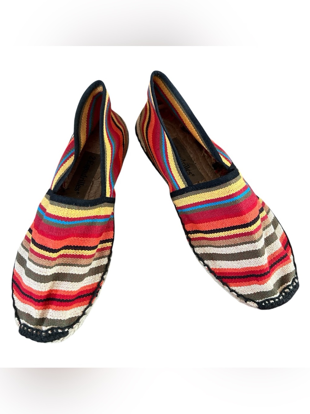 Cousu Main | Women’s Red/Orange/Multi Striped 2 Espadrilles Canvas Flasts Size 6